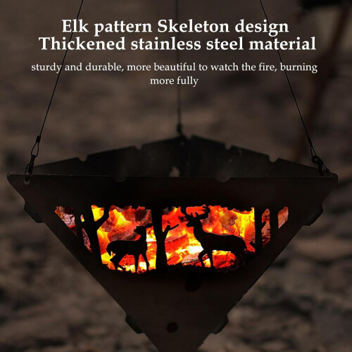 Camping Fire Pit Portable Outdoor Fire Pit with Removable Camping Stove, Multifunctional Triangular Design for Barbecue and Heating 2