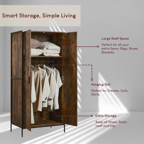 Vida Designs (Dark Wood) Brooklyn 2 Door Industrial Wardrobe Storage Unit 2