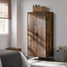 (Dark Wood) Brooklyn 2 Door Industrial Wardrobe Storage Unit