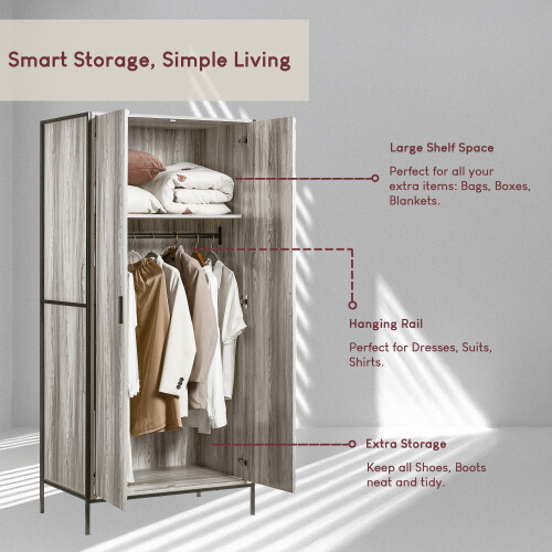 Vida Designs (Grey) Brooklyn 2 Door Industrial Wardrobe Storage Unit 2