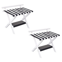 Luggage Stand for Suitcases - 2-Tier Bamboo Luggage Rack with Shelf, Foldable Design, Strong Load Capacity, 2PCS