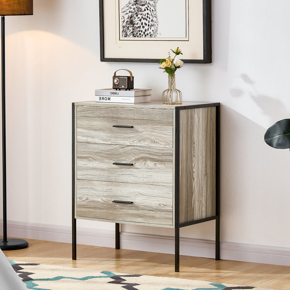 Vida Designs (Grey) Brooklyn 3-Drawer Chest Of Drawers Modern Design Grey