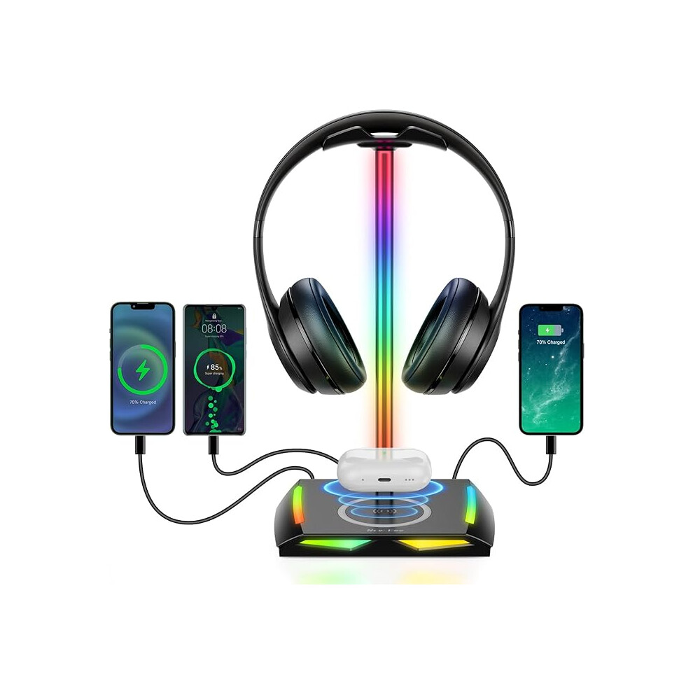 New bee Headphone Stand RGB Headset Holder with Wireless Charger, Headset Stand Gaming Headphone Holder with 2*USB-C and 1*USB Charging Ports, 7-image-OPC-PK2X9PY-NEW