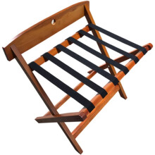 Luggage Rack for Guest Rooms, Foldable Wooden Suitcase Stand with Nylon Straps, Stable Luggage Stand for Hotels