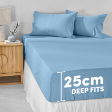 (Sky Blue, Single- 91x190cm) Fitted Bed Sheet Extra Deep 25cm Single Double King Bed Sizes