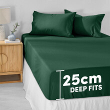 (Emerald Green, Single- 91x190cm) Fitted Bed Sheet Extra Deep 25cm Single Double King Bed Sizes