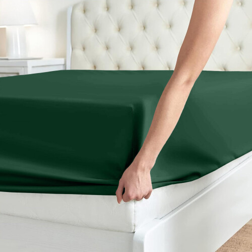 (Emerald Green, Single- 91x190cm) Fitted Bed Sheet Extra Deep 25cm Single Double King Bed Sizes 2