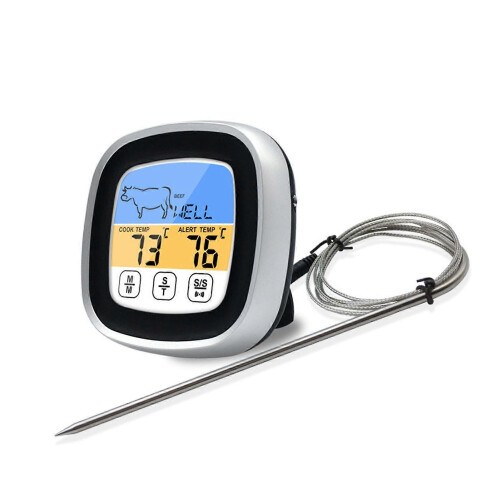 Digitales Timer-Thermometer, Touchscreen, Edelstahl, Fleischthermometer für Küche, Grill, Schwarz