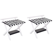 Suitcase Stand with Shelf, Wooden Luggage Rack for Hotel, 2 Pack Suitcase Organiser, White Luggage Holder