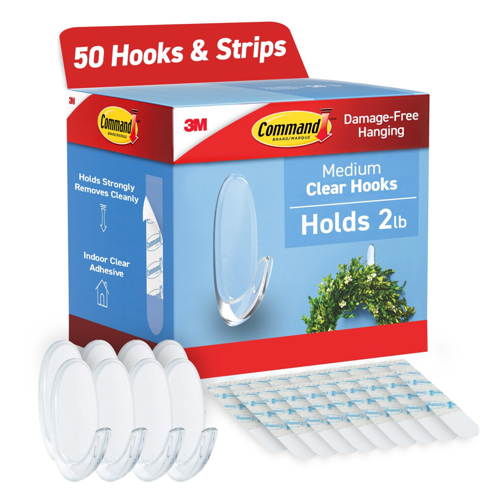 Photos - Other for Repair 3M Command - Clear Hooks & Strips Plastic Medium 50 Hooks W/50 Adhesive Strips Per Carton "Product Category: Desk Accessories &
