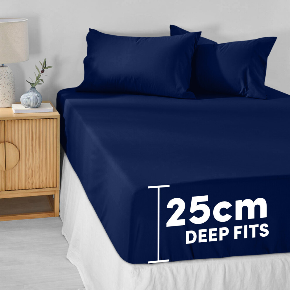 (Navy Blue, Single- 91x190cm) Fitted Bed Sheet Extra Deep 25cm Single Double King Bed Sizes-image-OPC-PJYQPGX-NEW