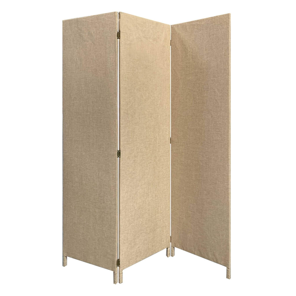 HomeRoots Beige Upholstered 3 Panel Room Divider Screen-image-OPC-PFKDVQJ-NEW