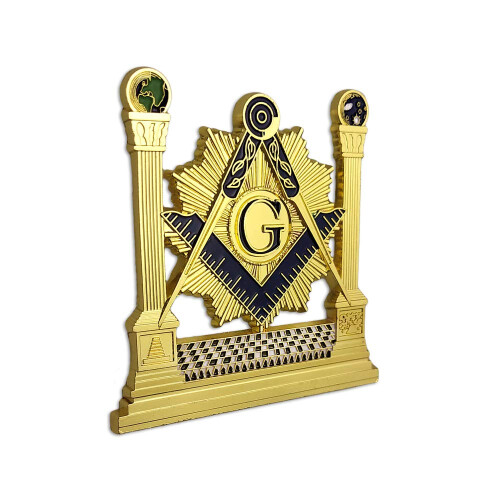 Masonic Pillars Car Emblem Shining Square & Compass Freemason Auto Badge 1