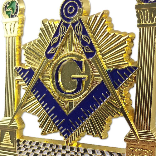 Masonic Pillars Car Emblem Shining Square & Compass Freemason Auto Badge 2