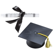 Dcoration de gteau en plastique avec grand diplme en papier, noir