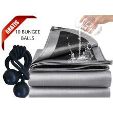 (5m x 8m) Silver 260 GSM XL-Grade Tarpaulin with 10 X Bungee Balls 4" (Black)