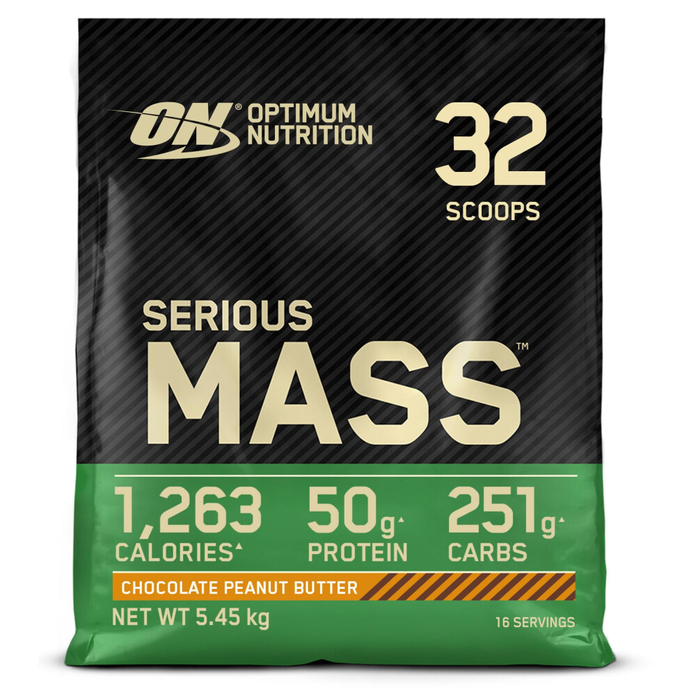 Optimum Nutrition Serious Mass Protein Powder High Calorie Mass Gainer With Vitamins, Creatine And Glutamine, Chocolate Peanut Butter, 16 Servings,