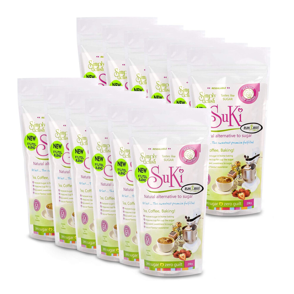 Suki , Sugar Free Natural Sweetener - Zero Calorie Sugar Substitute - Xylitol Sugar For Keto Coffee, Tea, Cereal And Baking, 250G (Pack Of 12)