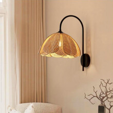 Creative Wall Light Flower Shape Bamboo Rattan E27 Retro Lampshade Natural Lamp for Living Room Bedroom Dining Room Hallway