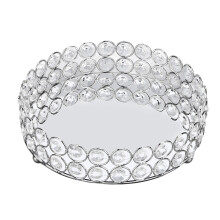 Crystal Makeup Tray 8in Round Mirrored Metal Display for Jewelry, Perfume