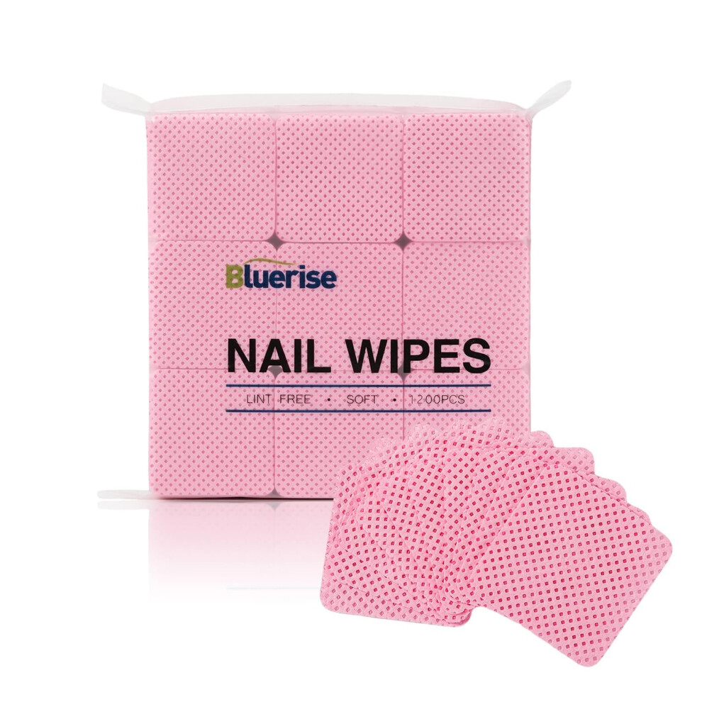 Bluerise Pink Lint Free Nail Wipes 1200Pcs Nail Polish Remover Pads Soft Absorbable Eyelash Extension Glue Cleaning Wipes