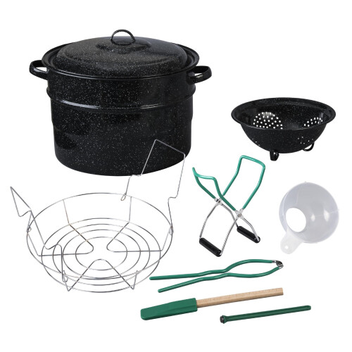 Granite Ware 9-teiliger Emailleware-Wasserbad-Einmachtopf mit Einmachset, Sieb und Gestell. Einmachzubehr-Starterkit.