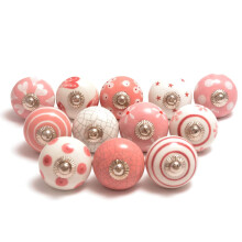Elet Assorted Keramiska Knopp Premium Kvalitet Vintage Skp Drr & Lda Dras Chrome Hardware (12 Rosa & Vita)