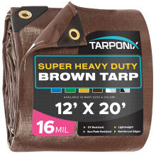 Tarponix Super Heavy Duty Brown Tarp 12' x 20' - 16 Mil dicke, wetterfeste, wasserdichte Abdeckung mit verstrkten Kanten und stabilen sen