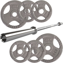 GYM MASTER Olympic 6ft Barbell and 40kg Tri Grip Cast Iron Weight Set