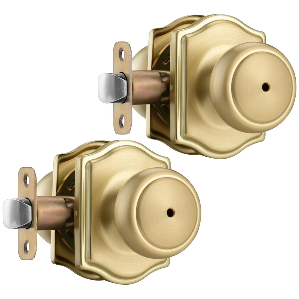 Ncsen 2 Pack Gold Door Knobs With Camelot Trim Interior Door Knob With Lock Coastal Privacy Door Knob For Bath And Bedroom Satin Brass 652805364384