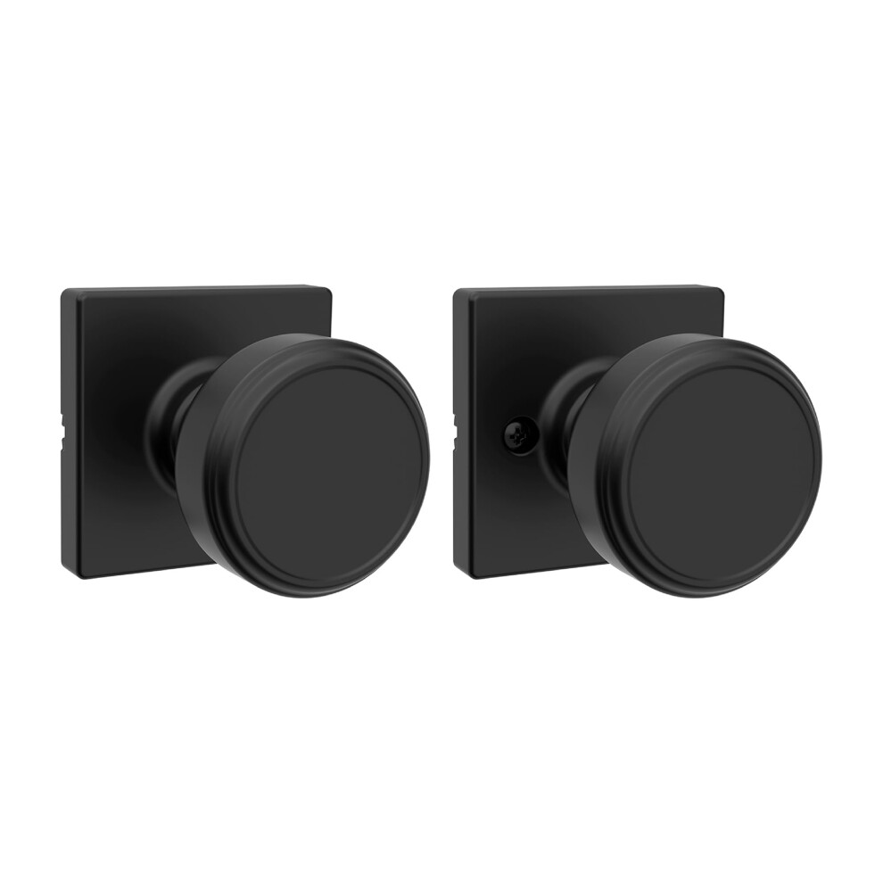 Kwikset Maven Interior Passage Door Knob Square Handle For Closet And Hallway Doors Non-Locking Doorknob In Matte Black With Microban Protection 883351956321
