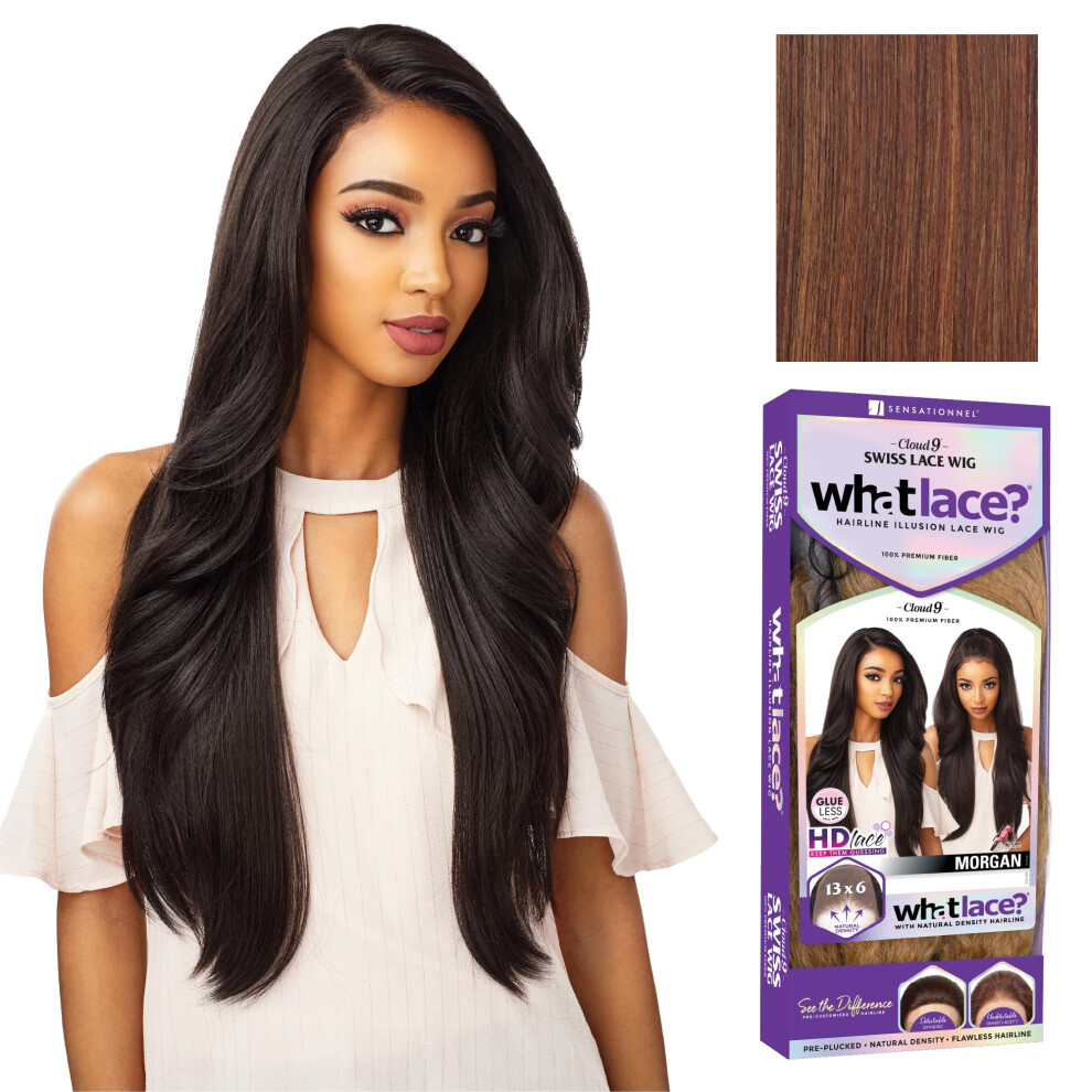 Sensationnel Unisex What Lace 13X6 Wigs - Morgan Lacefrontal Hand Tied Glueless Synthetic With Natural Density Preplucked Hairline (Flamboyagechocolate)