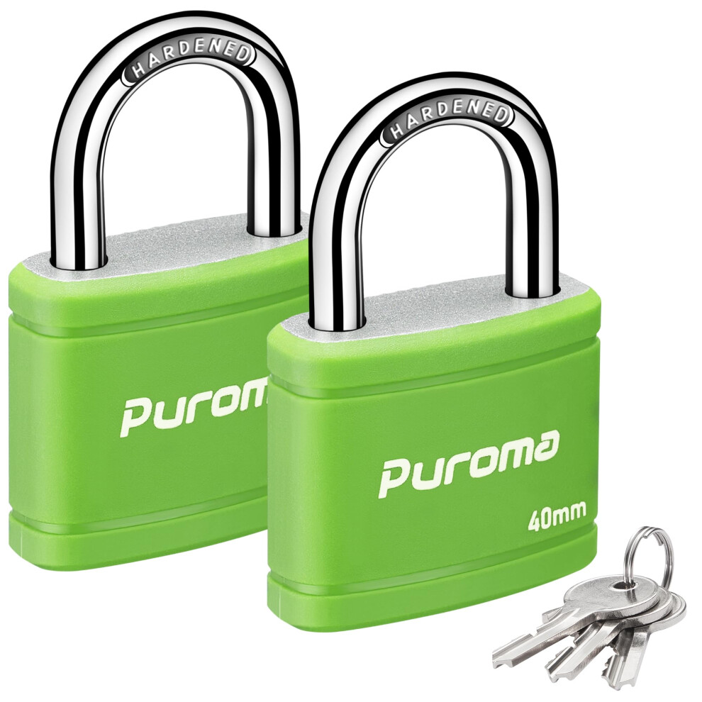 Puroma 2 Pack Keyed Padlock with 3 Keys Alike 1.1 Inch Locker Lock 40mm Heavy-Duty Locks for Gate Fence Hasp Cabinet Toolbox School Gym Locker (Gree-image-OPC-PK2YV8G-NEW