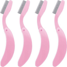4 Packs Folding Eyelash Comb Stainless Steel Metal Teeth Eyebrow Separator Comb Lash and Brow Makeup Applicator Brush Professional Tool for Define L