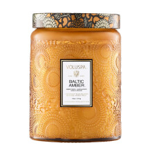Bougie dambre baltique Voluspa | Grand pot en verre | 18 onces | Dure de combustion de 100 heures | Mches entirement naturelles et cire de no