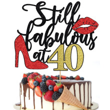 Crseniny Still Fabulous at 40 Cake Topper Happy 40th Birthday Cake Topper Queen Talons hauts Big Red Lips Cake Topper Women 40th Birthday Party C
