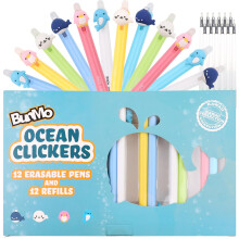 BUNMO Ocean Clickers Erasable Gel Pens - Multicolor Cute Pens - School Supplies for Girls - Erasable Pens for Smooth Writing & Drawing - 12 Refills I