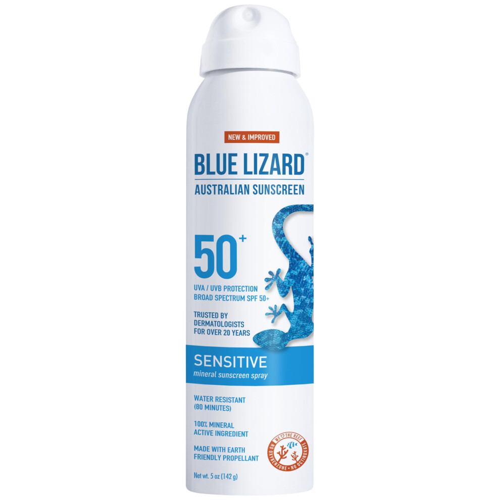 Blaue Eidechse Blue Lizard Sensitive Mineral Sunscreen Spray Spf 50+, Dermatologist-Recommended Brand, Broad-Spectrum Uva/Uvb Protection, Water-Resistant, Zinc Oxide