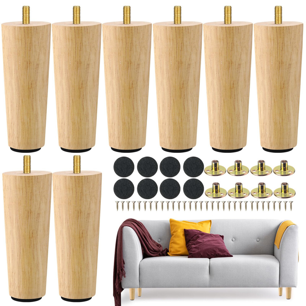 Maitys 8 Pcs 6 Inch Round Solid Wood Furniture Legs Furniture Wooden Replacement Chair Feet Dresser Sofa Couch Legs Table Cabinet Footstool Diy Proje 850074735441