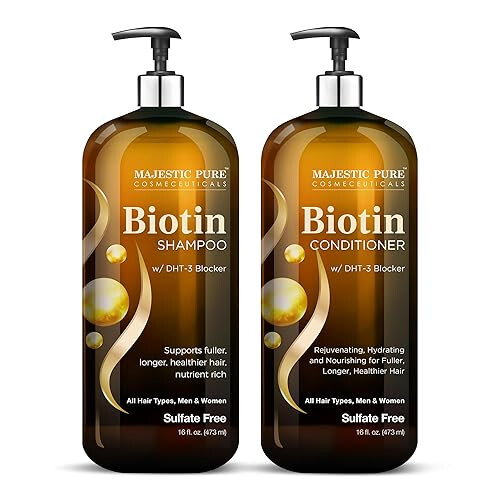 MAJESTIC PURE Set Shampoo e Balsamo Biotin con Complesso DHT - Idratante e Nutriente per Capelli Sani 1