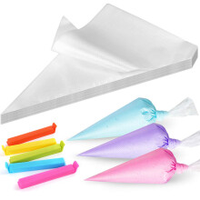 LotFancy Tipless Piping Bags, 500 Pcs 10 Inch Disposable Pastry Bags for Royal Icing, Cookies, Non-Slip Cake Decorating Bags Tool with 5 Clips, for al