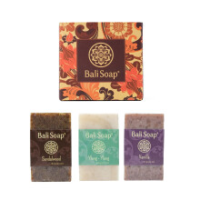 Sapone Bali - Set regalo di saponette naturali, 3 pezzi, confezione assortita, sandalo, ylang-ylang, sapone per viso o corpo alla vaniglia, ideal