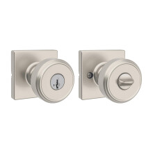 Kwikset Maven Entry Door Knop med L?s og N?gle Sikker N?gle H?ndtag Udvendig Firkantet Front Indgang og Sovev?relse Satin Nikkel Pick Resistant S
