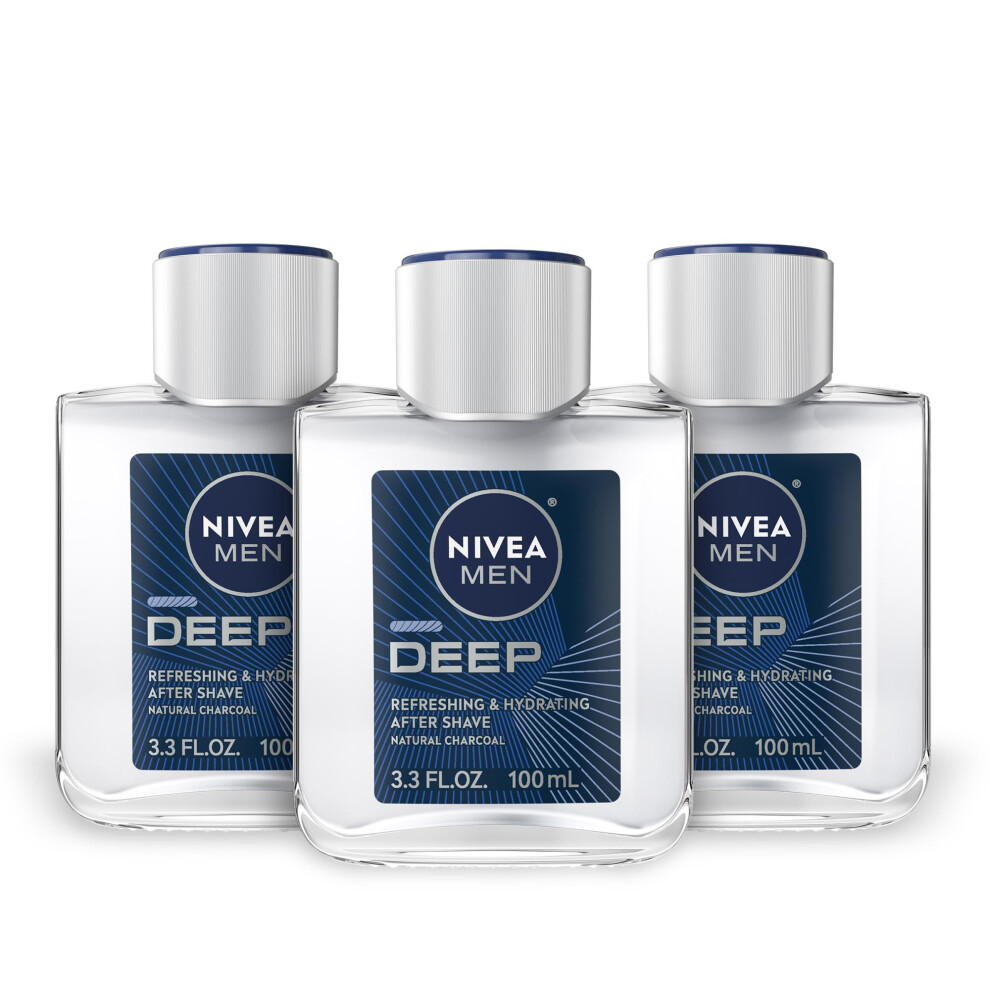 Nivea Men DEEP Refreshing and Hydrating After Shave with Natural Charcoal Aftershave Lotion for Men Soothes Shave Irritation Vanilla and Bourbon Sc