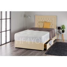 (4ft6, 2 Drawers) Ivory Plush Divan Bed Set with Memory Sprung Mattress and Matching Nina Diamante Headboard
