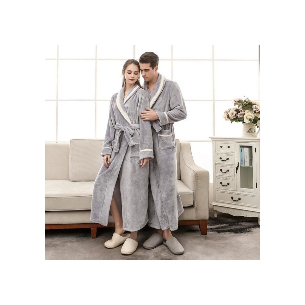 1 peignoir en flanelle pour femme et homme, gris, taille XXXL