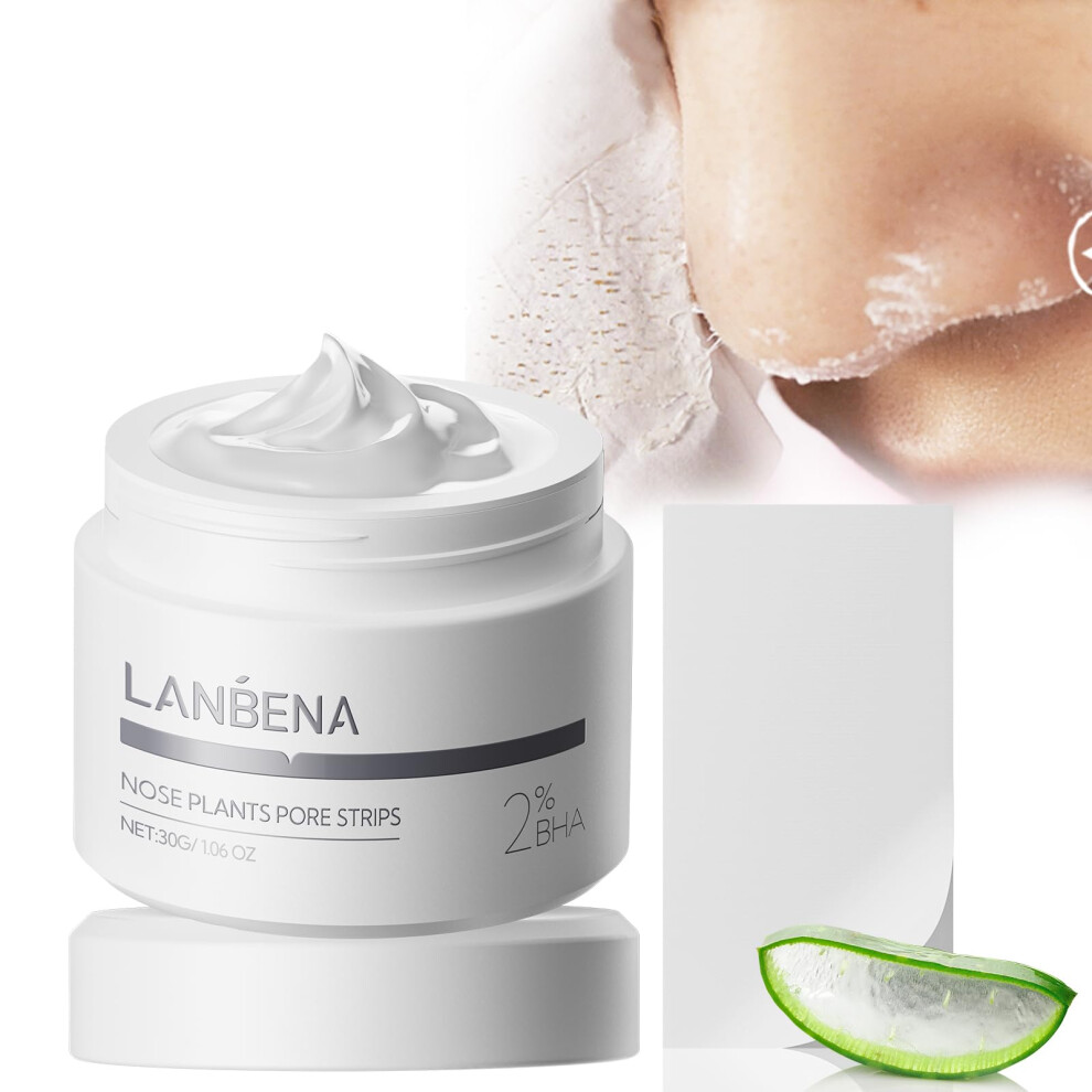 Lanbena White 2.0 Nose Pore Strips, Blackhead Remover Mask With Salicylic Acid, Amazonian Clay, Pore Cleanser Purifying Peel Off Face Mask With 60 Pcs