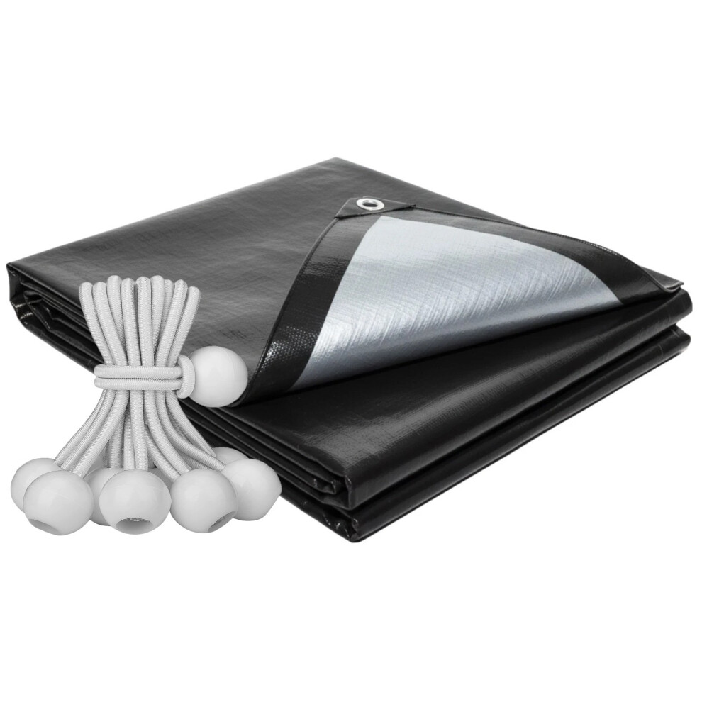 (3m x 3m) Heavy Duty Waterproof Tarp Cover with 20 White Bungee Ball 4-Inch, Black, L-Grade Tarpaulin, for Outdoor Storage, Firewood, Bikes-image-OPC-PK2YZGG-NEW