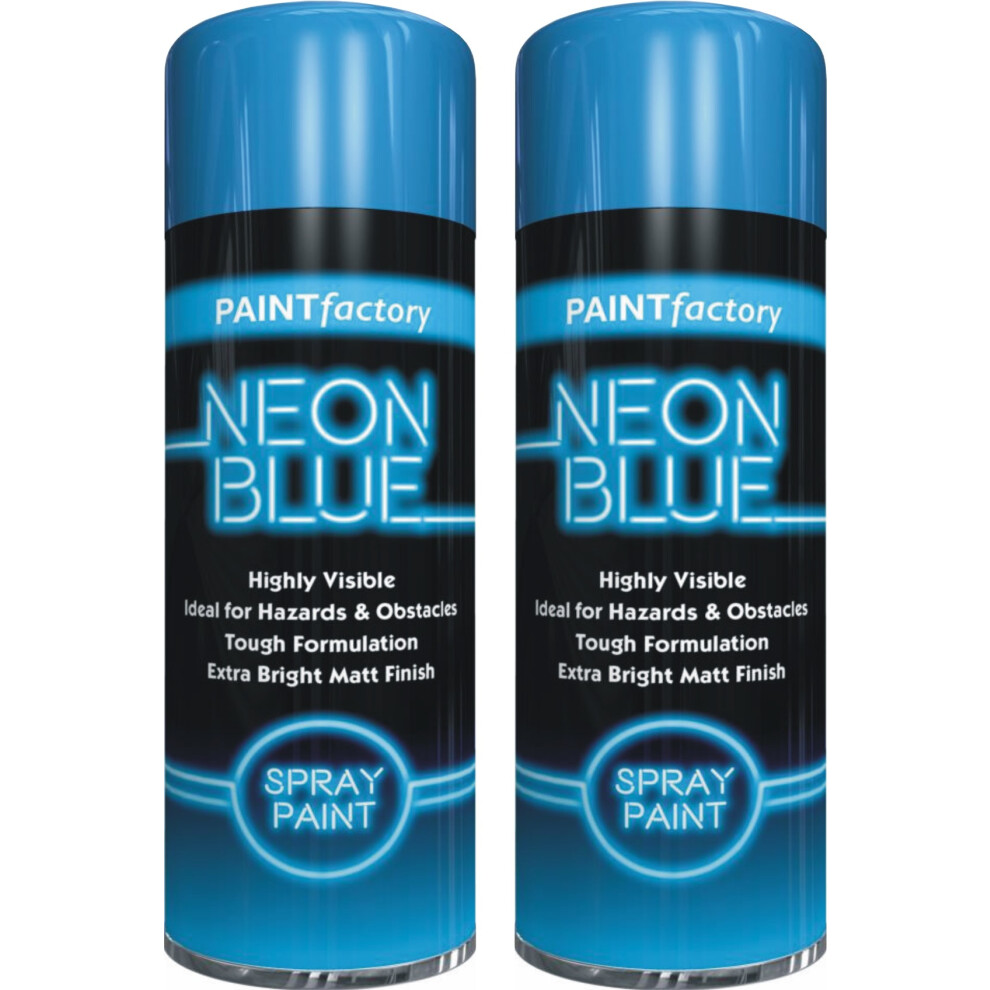 2 X Neon Fluorescent Blue Bright Spray Paint Aerosol Matt Metal Wood 5061097234254