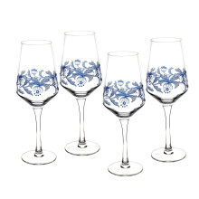 Spode Blue Italian Stemmed Wine Glasses Set of 4-16oz Decorative Goblets with Scroll Rim Detailing & Countryside Scene for Red or White Wine Dining